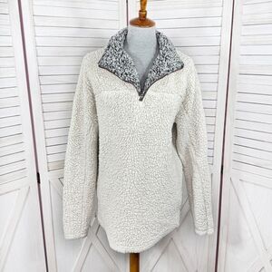 True Grit Faux Sherpa Pullover Sherpa Jacket Quarter Zip Beige‎ Small
